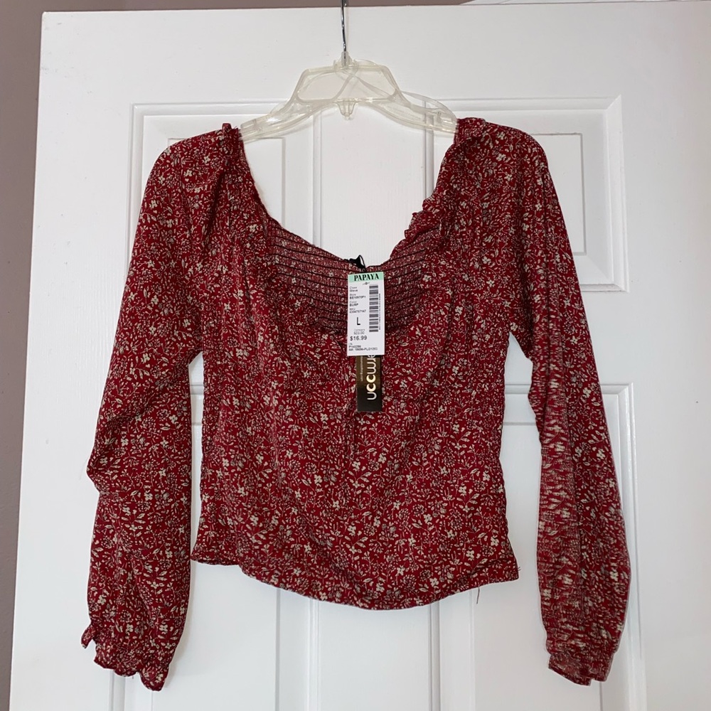 Papaya Long Sleeve Red Floral Blouse
